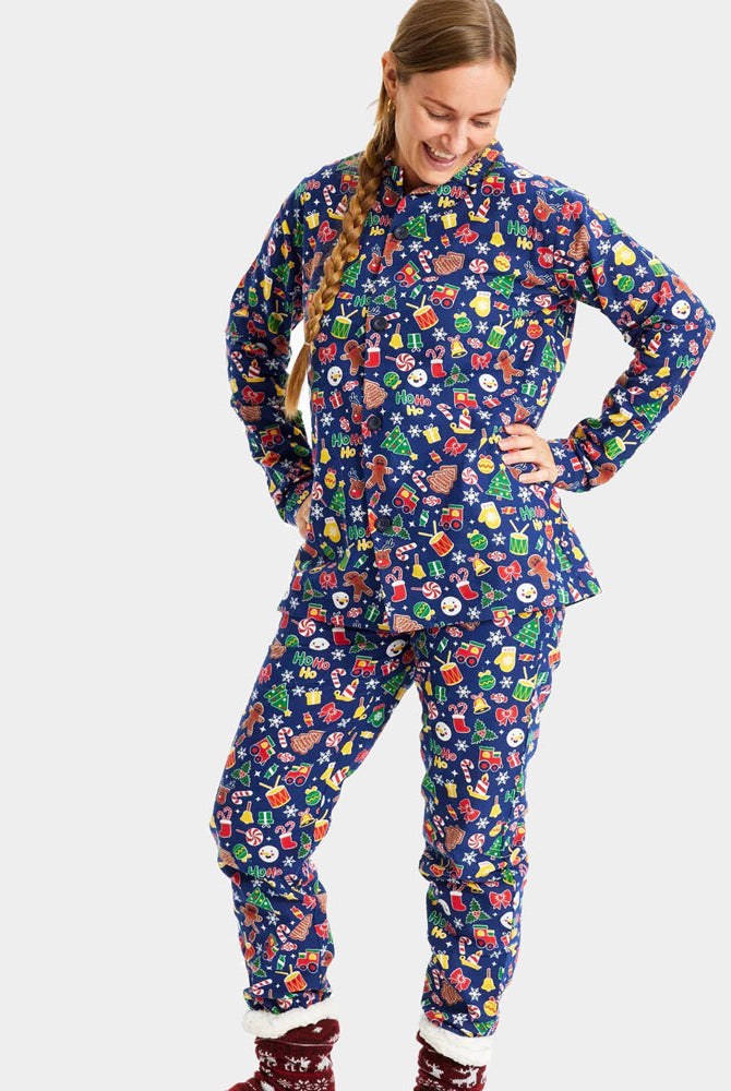Pyjama de Noël pour Adultes Unisexe Bleu Motifs de Noël femme