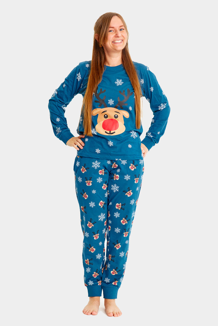 Pyjama de Noël pour femme Bleu avec Rudolph le Renne