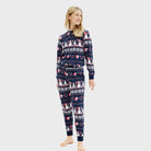 Pyjama de Noël Femme Bonhommes de Neige et Cœurs Bleu