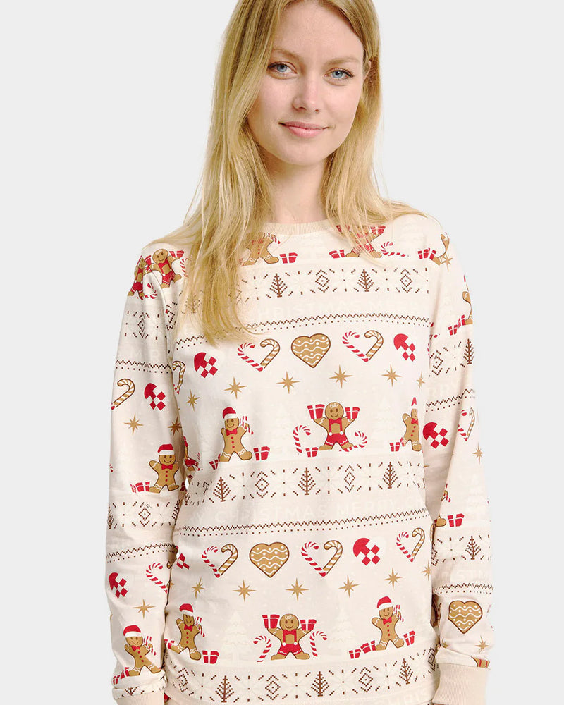 Pyjama de Noël Femme Famille Beige Biscuits de Noël