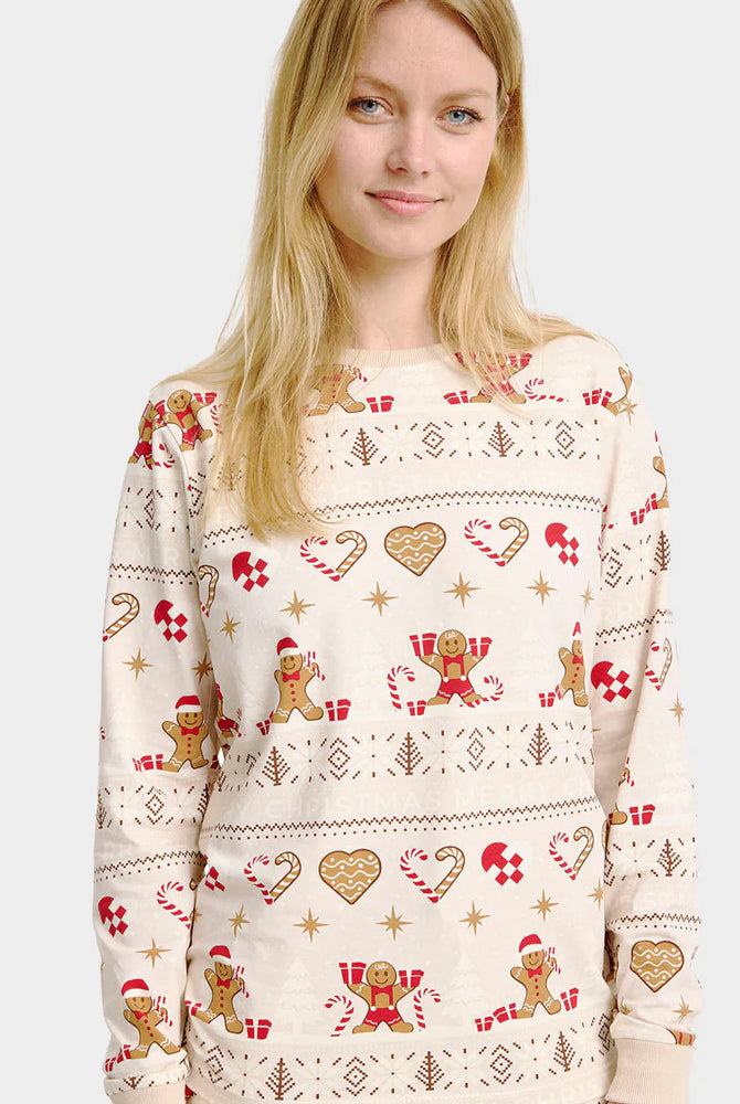 Pyjama de Noël Femme Famille Beige Biscuits de Noël