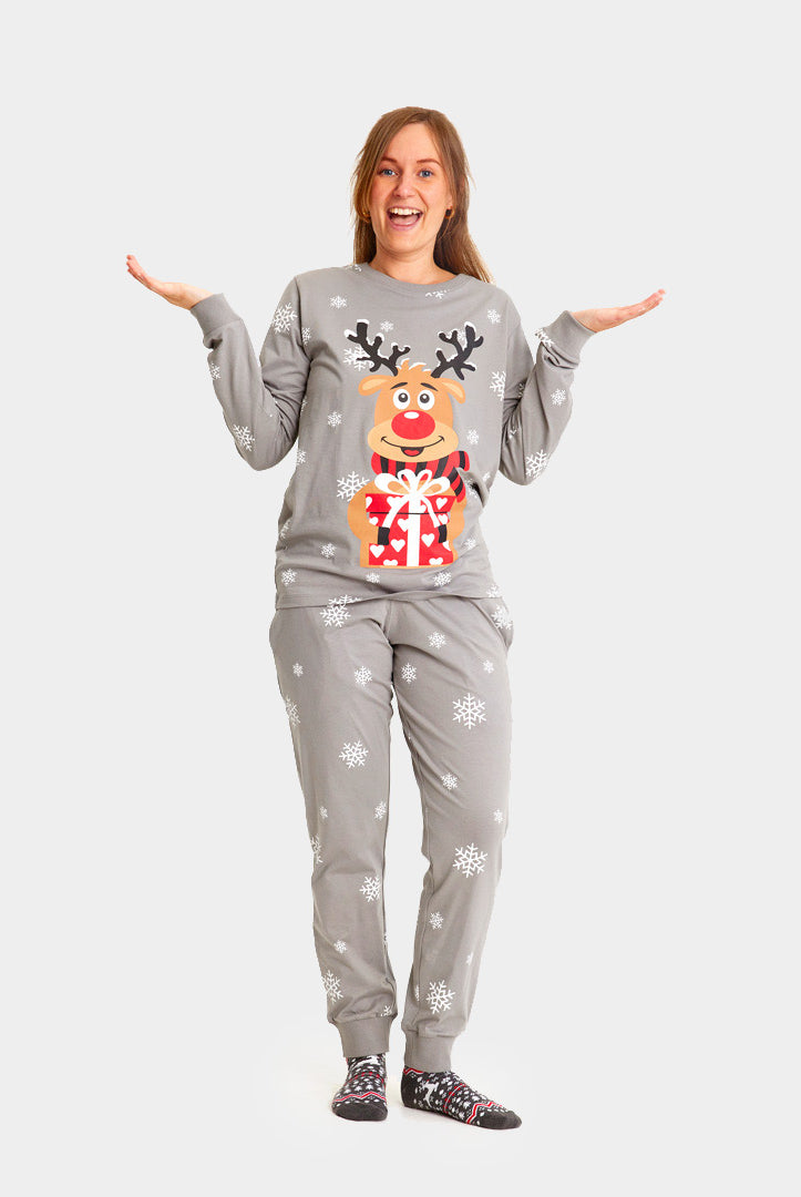 Pyjama de Noël pour Femme Gris avec Rudolph le Renne