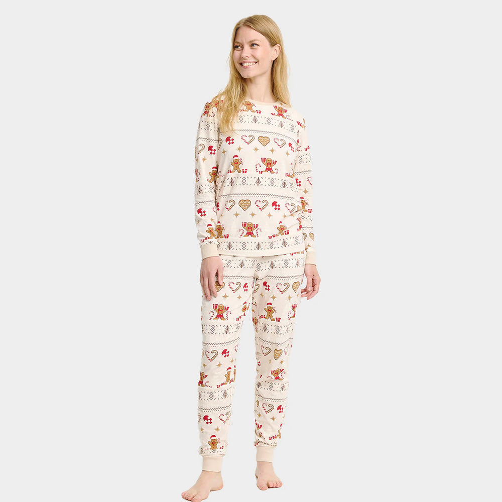 Pyjama de Noël Femme et Homme Beige Biscuits de Noël