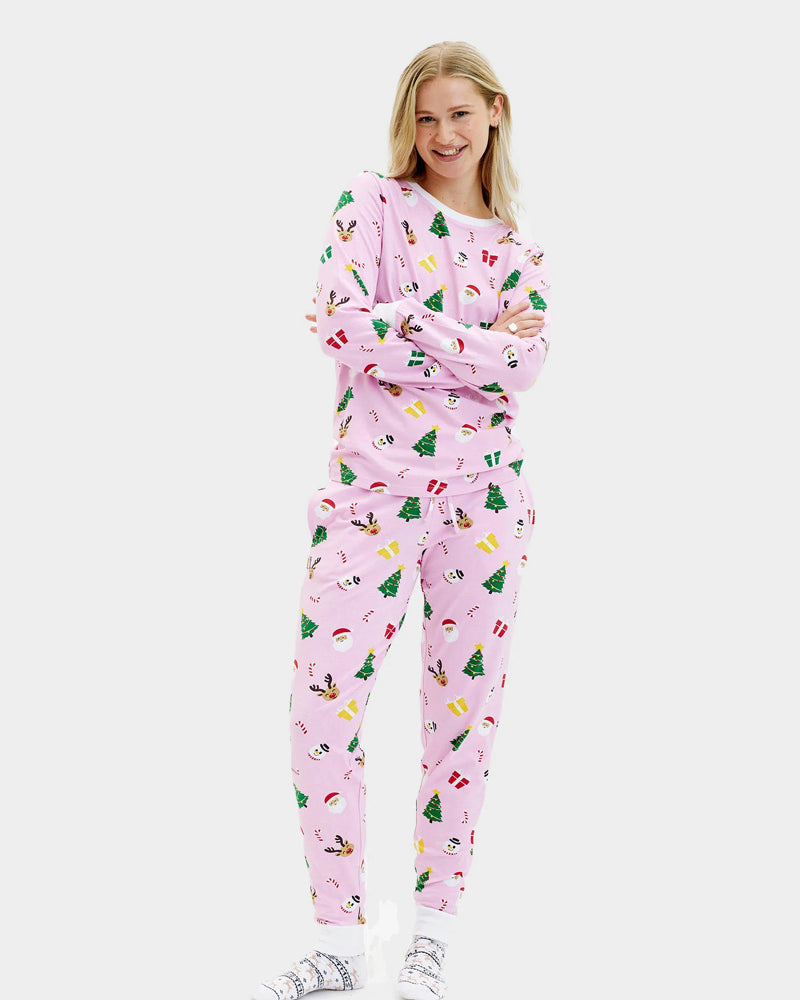 Pyjama de Noël pour Femme et Homme Motifs De Noël Rose