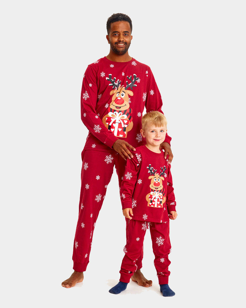 Pyjama de Noël pour Adultes Unisexe Rouge avec Rudolph le Renne enfants