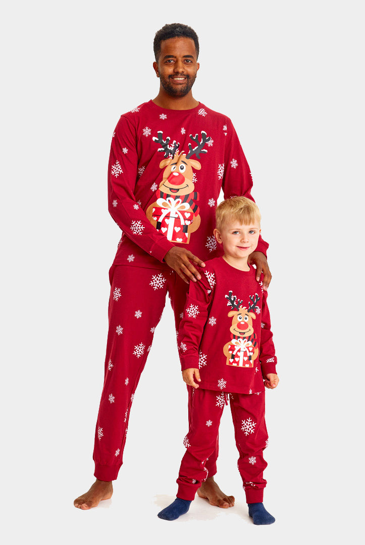 Pyjama de Noël pour Adultes Unisexe Rouge avec Rudolph le Renne enfants
