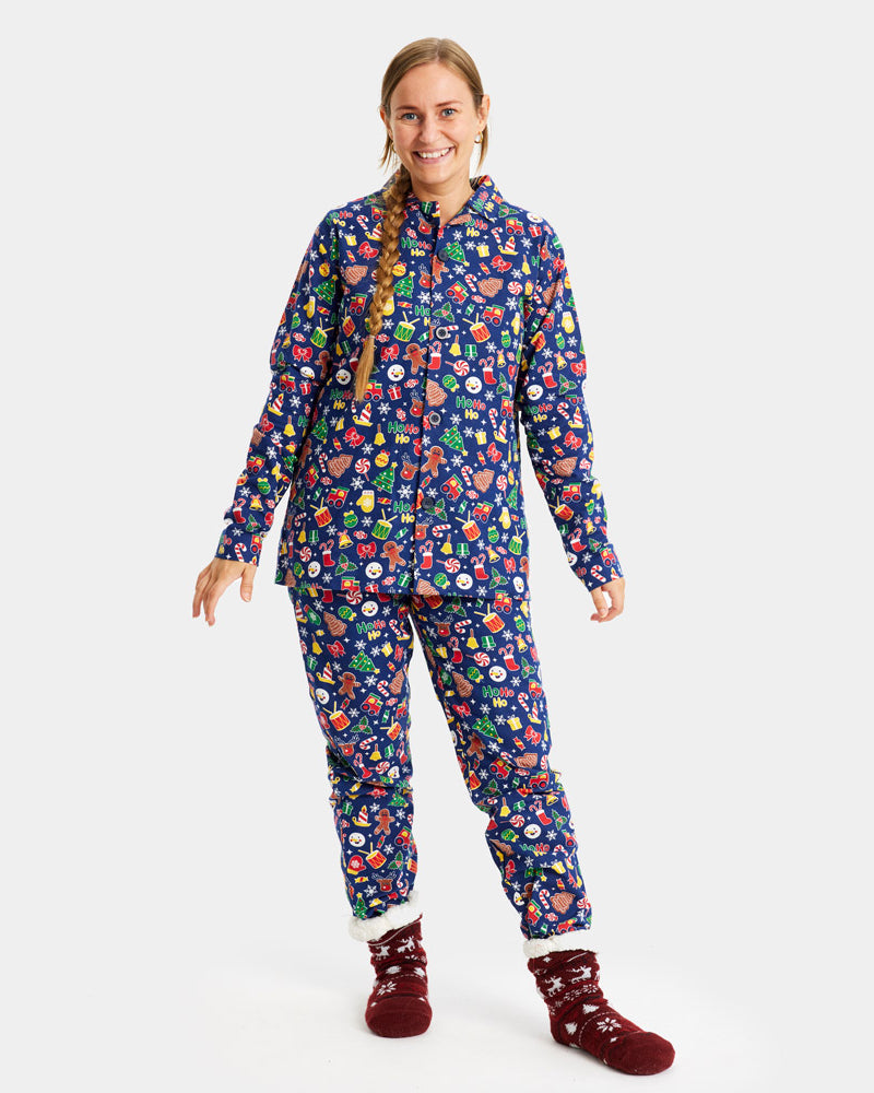 Pyjama de Noël Bleu Femme Motifs de Noël