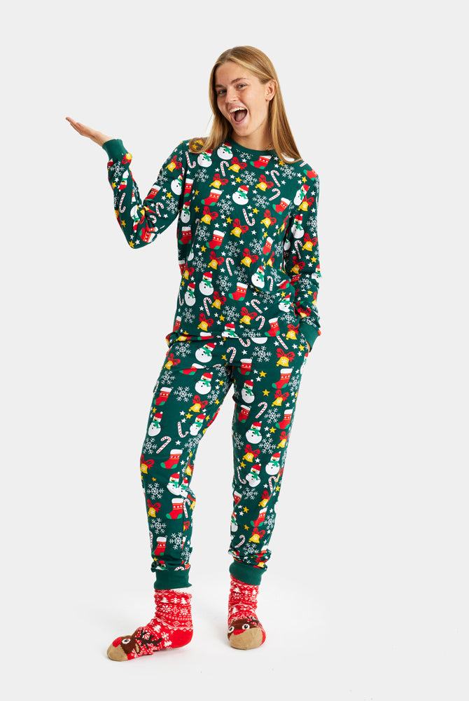 Pyjama de Noël Vert Femme avec Motifs de Noël