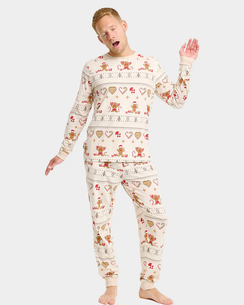 Pyjama de Noël Beige pour Femme et Homme Biscuits de Noël