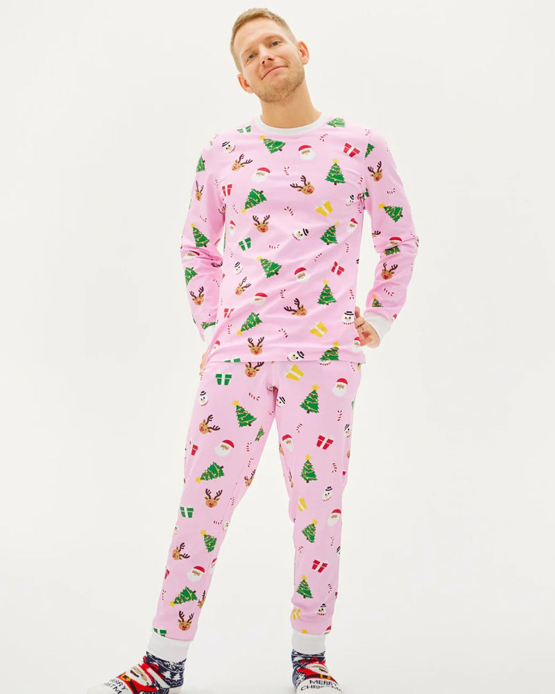 Pyjama de Noël pour Femme Rose Homme Motifs De Noël