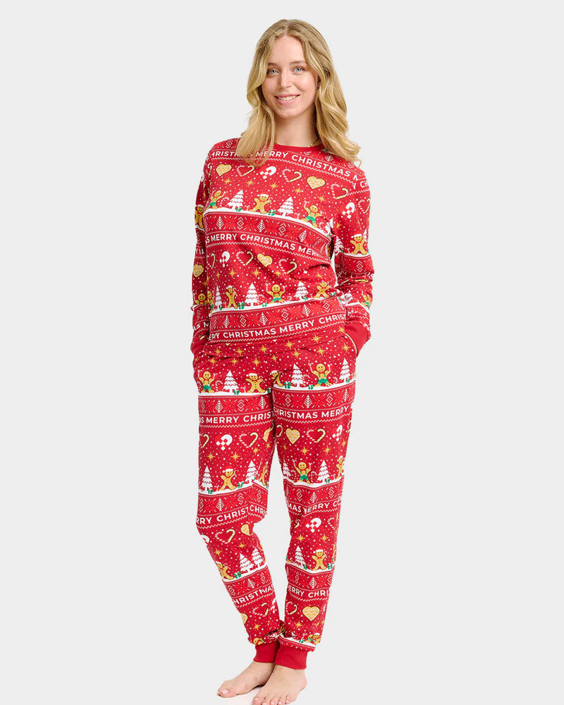 Pyjama de Noël pour Femme Rouge Biscuits de Noël