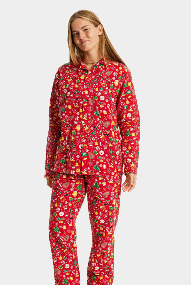 Pyjama de Noël pour Adultes Unisexe Rouge Motifs de Noël Femme