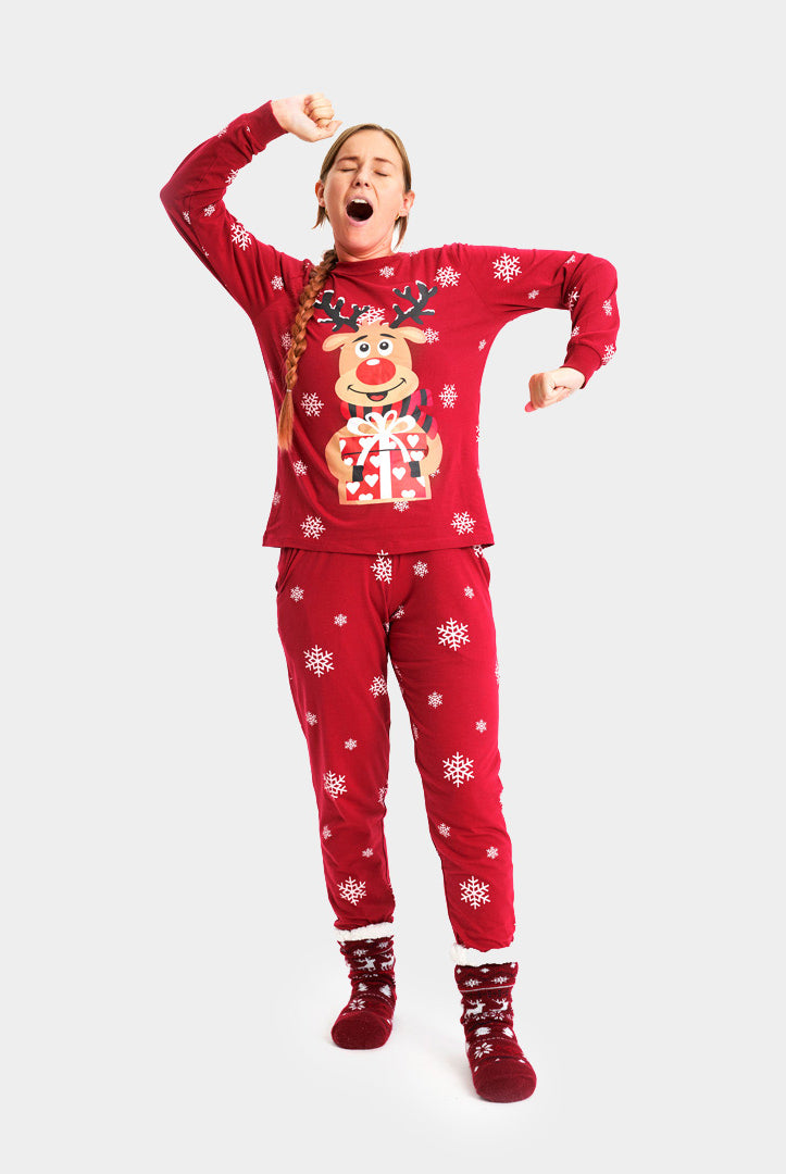 Pyjama de Noël pour Adultes Unisexe Rouge avec Rudolph le Renne femme