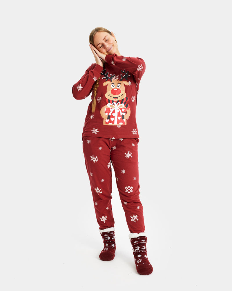 Pyjama de Noël pour Femme avec Rudolph le Renne Rouge