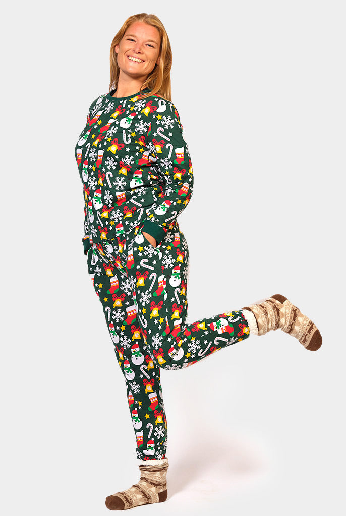Pyjama de Noël pour femme Vert avec Motifs de Noël