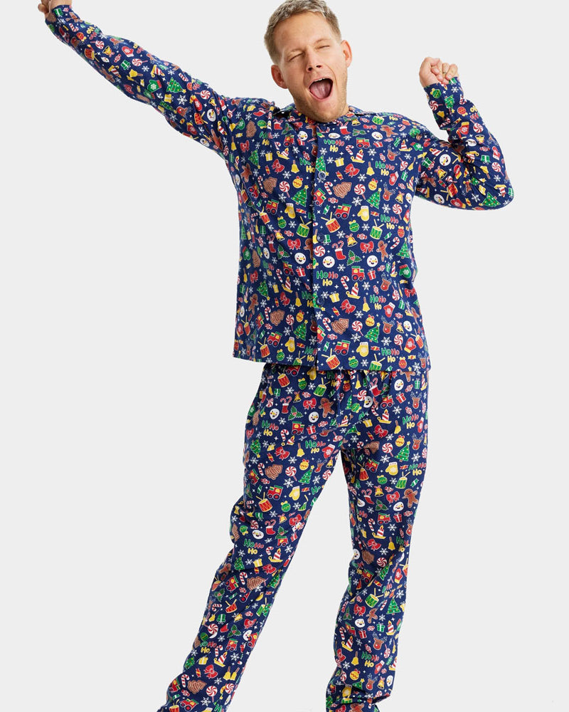 Pyjama de Noël pour Adultes Unisexe Bleu Motifs de Noël Homme