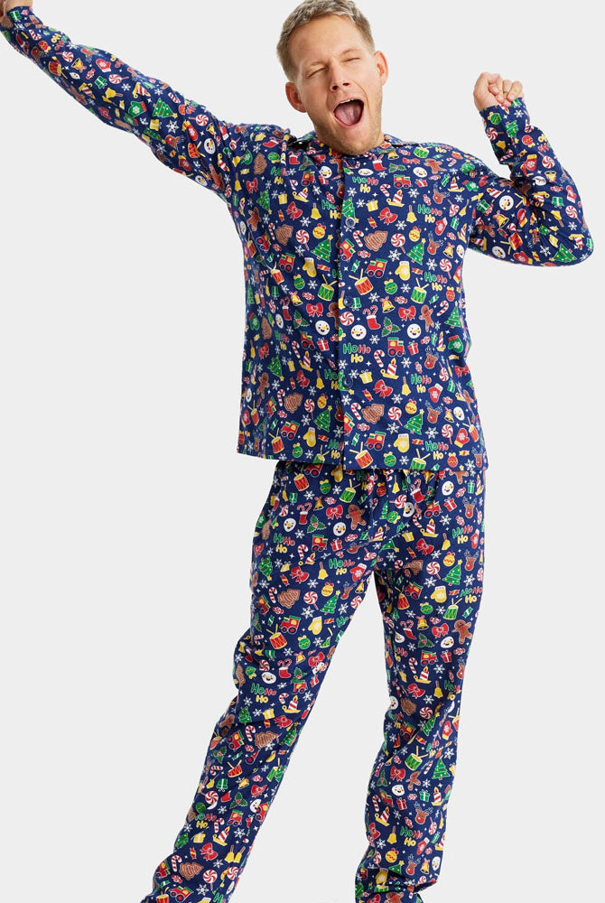 Pyjama de Noël pour Adultes Unisexe Bleu Motifs de Noël Homme