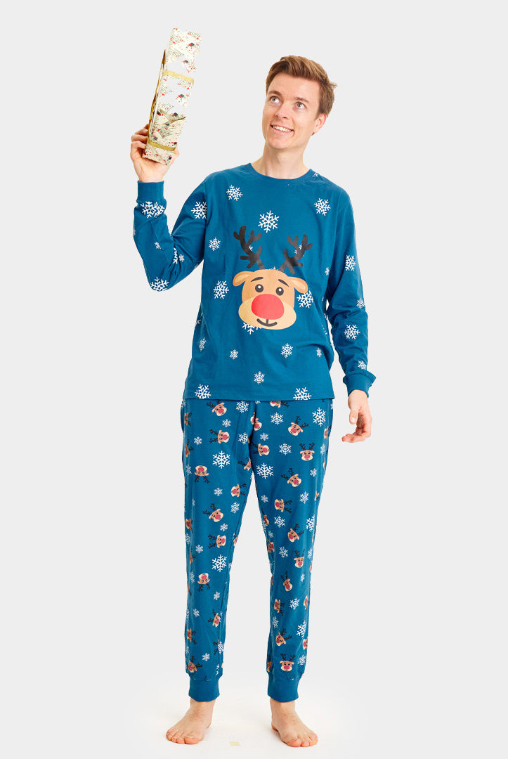 Pyjama de Noël pour homme Bleu avec Rudolph le Renne