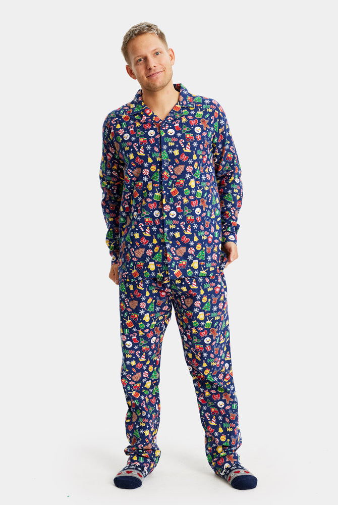 Pyjama de Noël Homme Bleu Motifs de Noël
