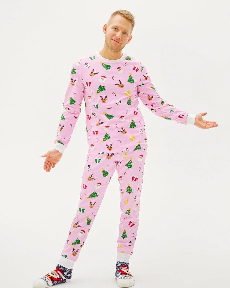 Pyjama de Noël pour Homme Rose Motifs De Noël