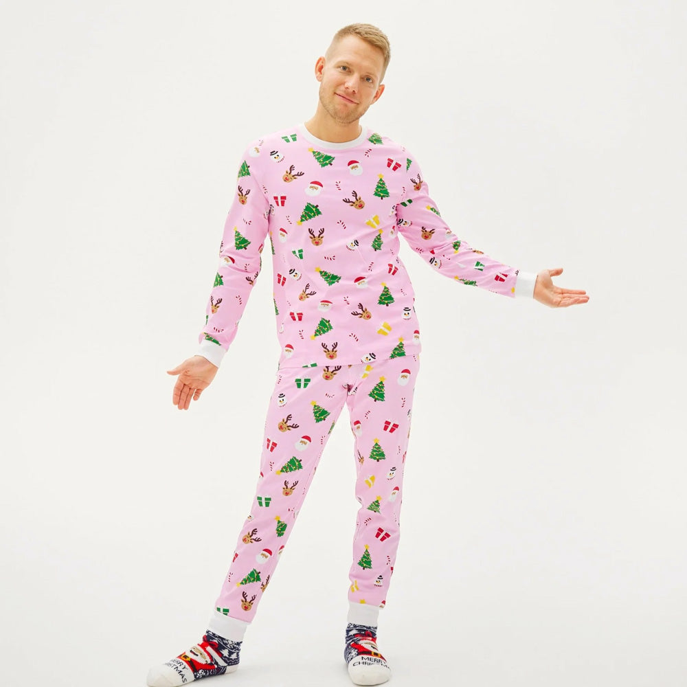 Pyjama de Noël pour Homme Rose Motifs De Noël