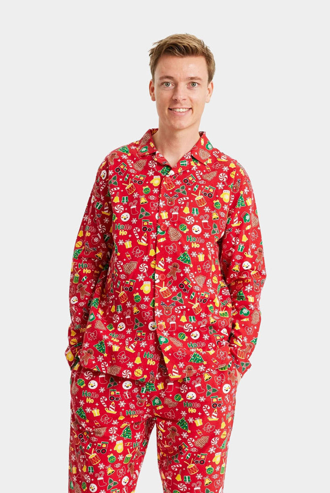 Pyjama de Noël pour Adultes Homme Unisexe Rouge Motifs de Noël