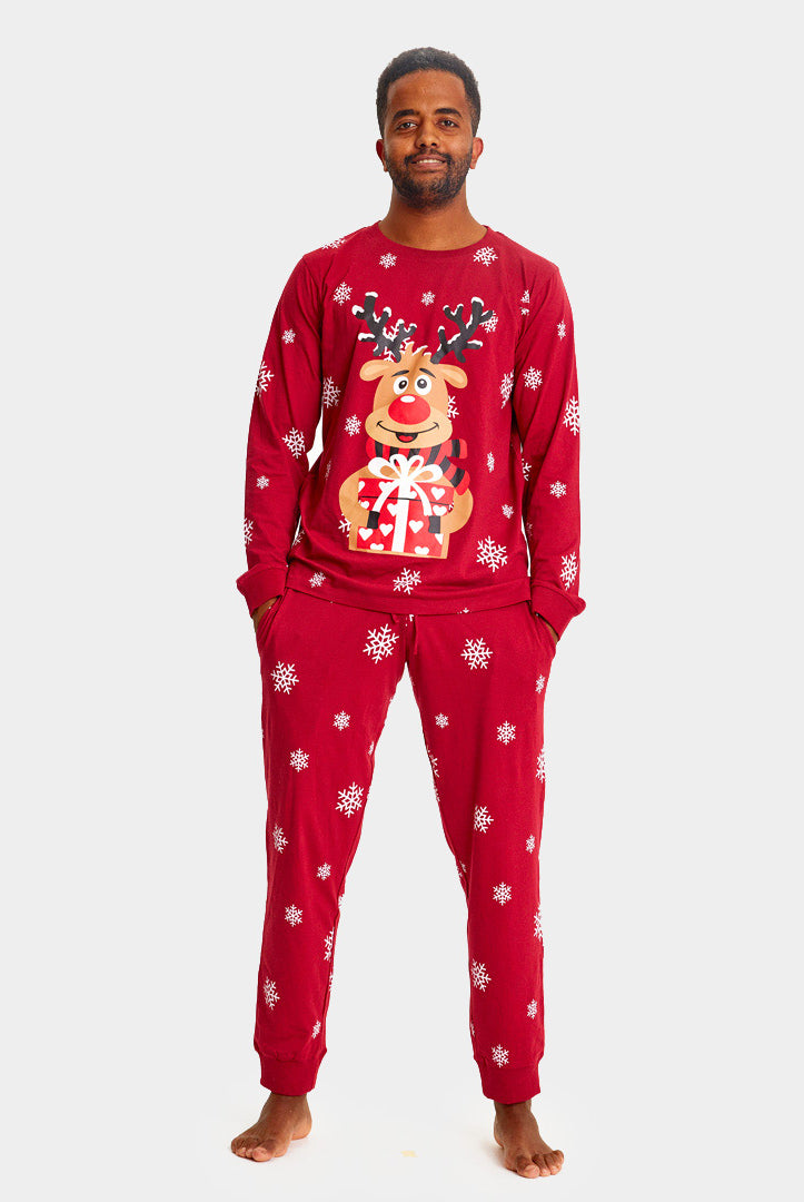 Pyjama de Noël pour Adultes Unisexe Rouge avec Rudolph le Renne homme