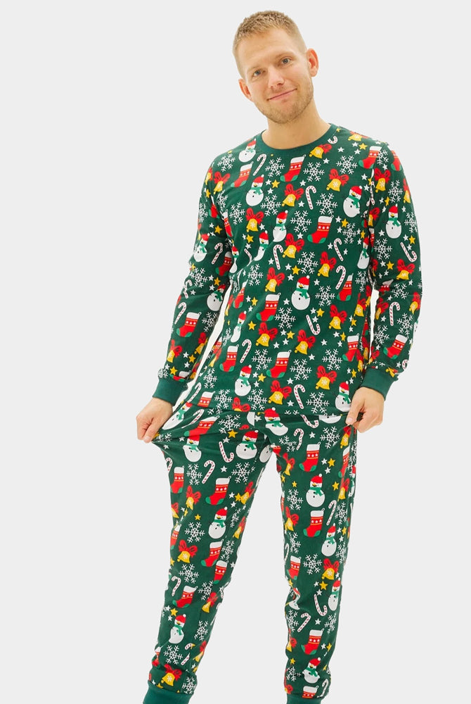 Pyjama de Noël pour homme Vert avec Motifs de Noël