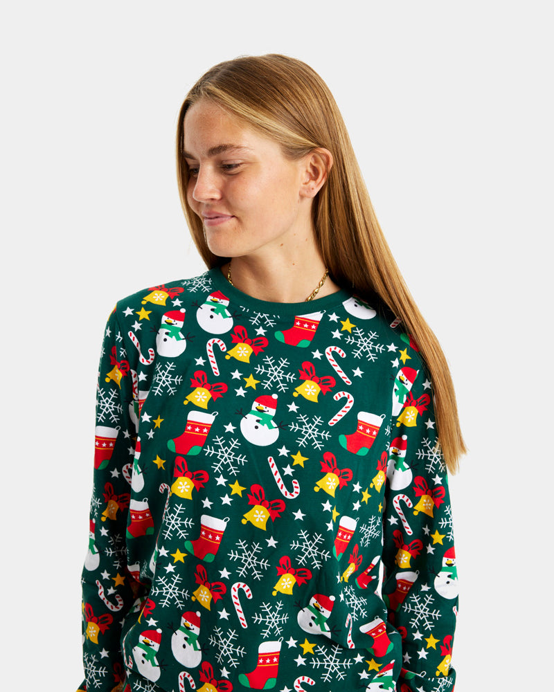 Pyjama de Noël Femme et Homme Vert Motifs de Noël
