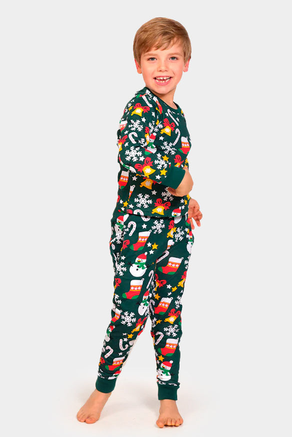 Pyjama de Noël Enfants Vert Motifs de Noël