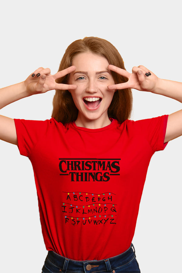 T-Shirt de Noël pour Famille Rouge Christmas Things femme