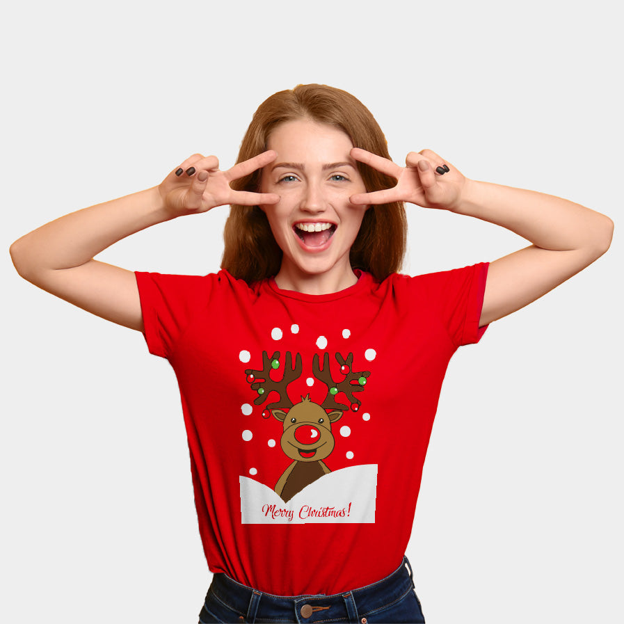 T-Shirt de Noël pour Famille Rouge avec Renne Rudolph femme
