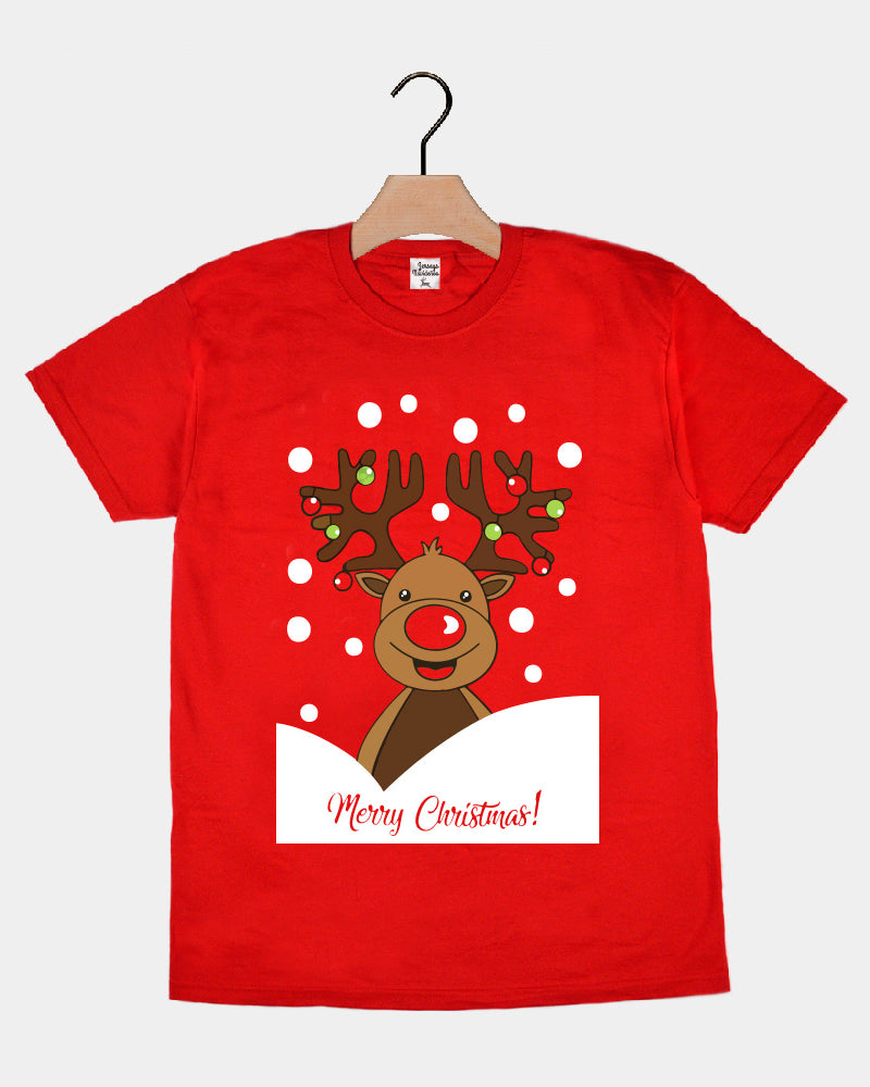 T-Shirt de Noël pour Famille Rouge avec Renne Rudolph