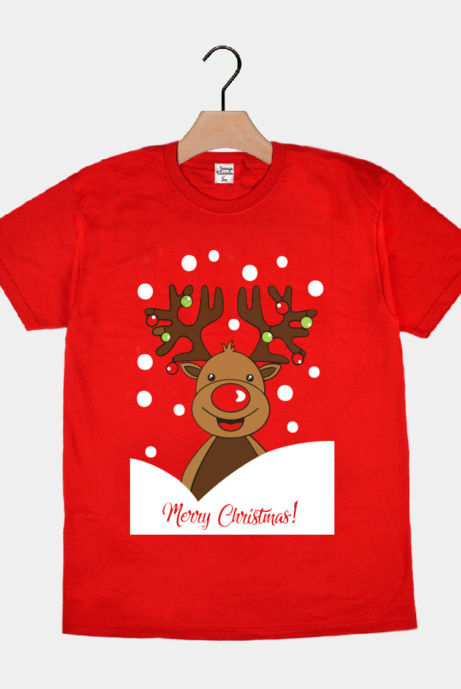 T-Shirt de Noël pour Famille Rouge avec Renne Rudolph