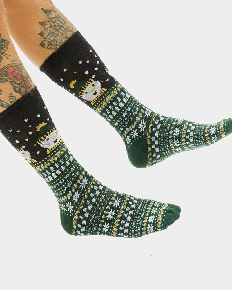 Chaussettes de Noël Vertes avec Bonhomme de Neige Unisexes