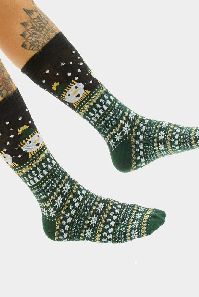 Chaussettes de Noël Vertes avec Bonhomme de Neige Unisexes