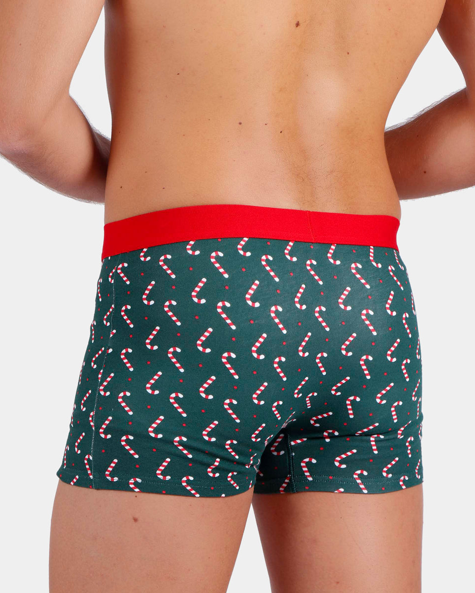 Boxer de Noël pour Homme Vert avec Cannes de Noël Dos