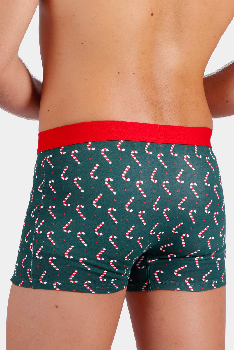 Boxer de Noël pour Homme Vert avec Cannes de Noël Dos
