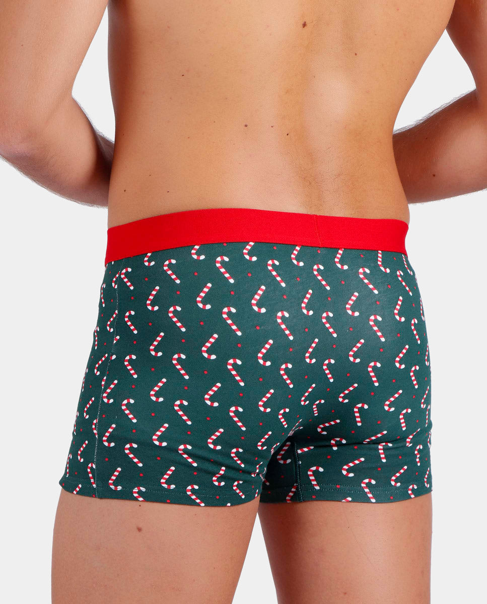 Boxer de Noël pour Homme Vert avec Cannes de Noël Dos