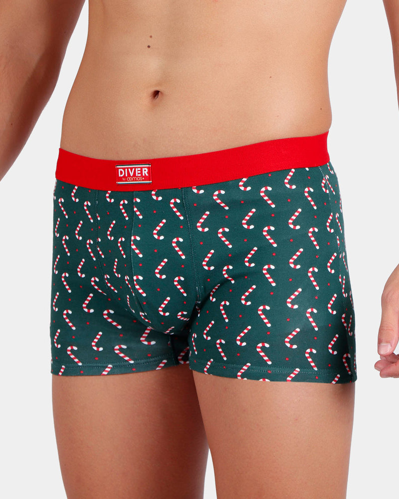 Boxer de Noël pour Homme Vert avec Cannes de Noël