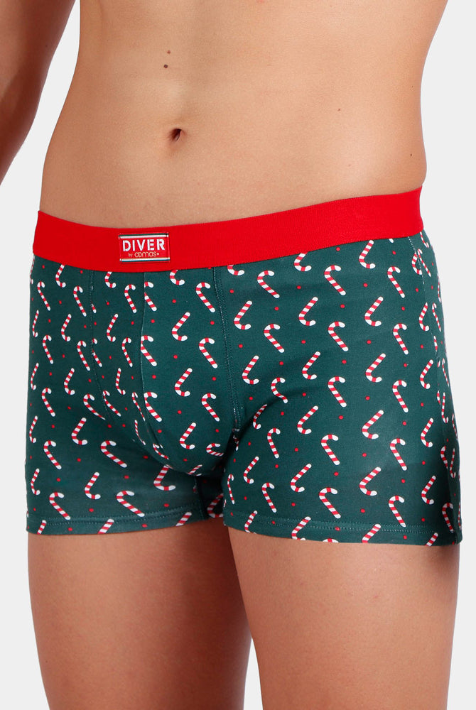 Boxer de Noël pour Homme Vert avec Cannes de Noël