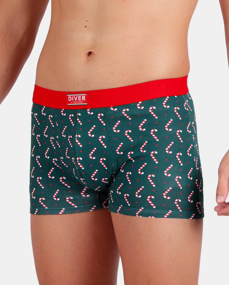 Boxer de Noël pour Homme Vert avec Cannes de Noël