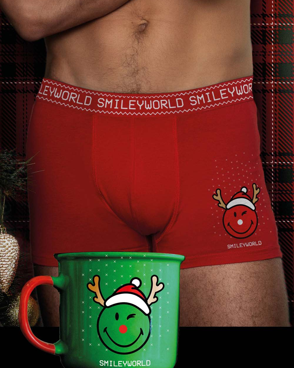 Boxer de Noël pour Homme Rouge Smile + Mug de Noël