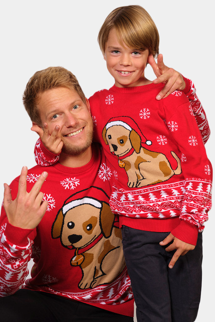 Pull de Noël pour Famille avec Petit Chien