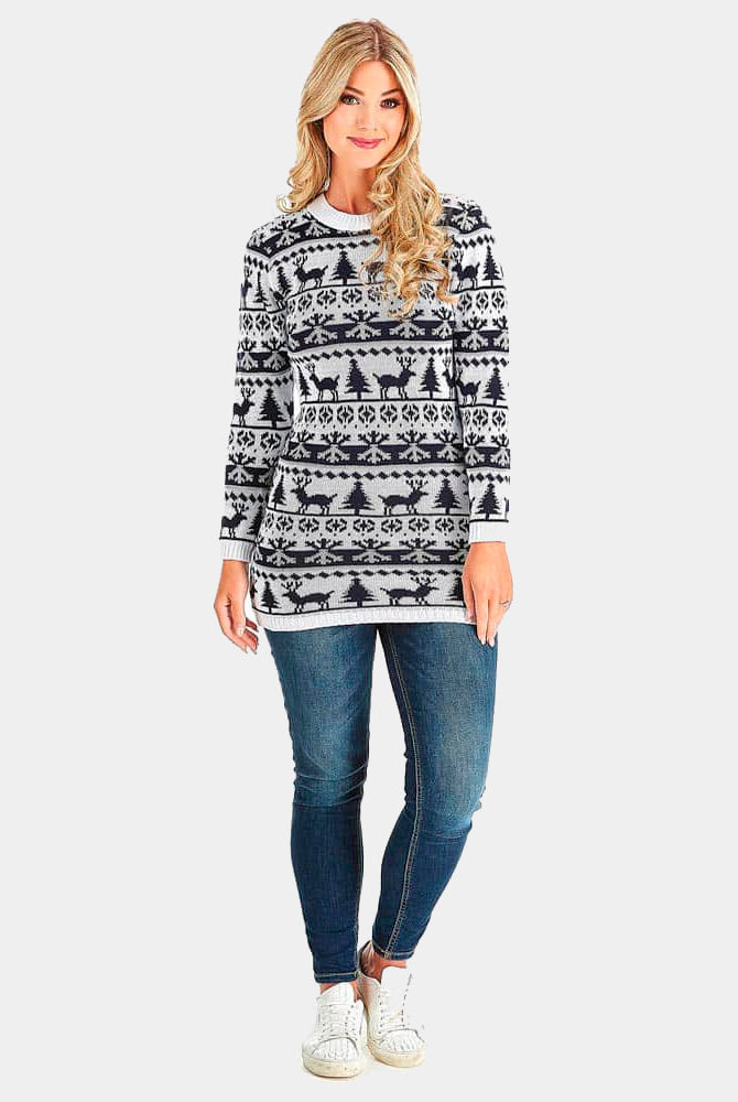 Robe de Noël avec Rennes, Sapins et Neige Femme