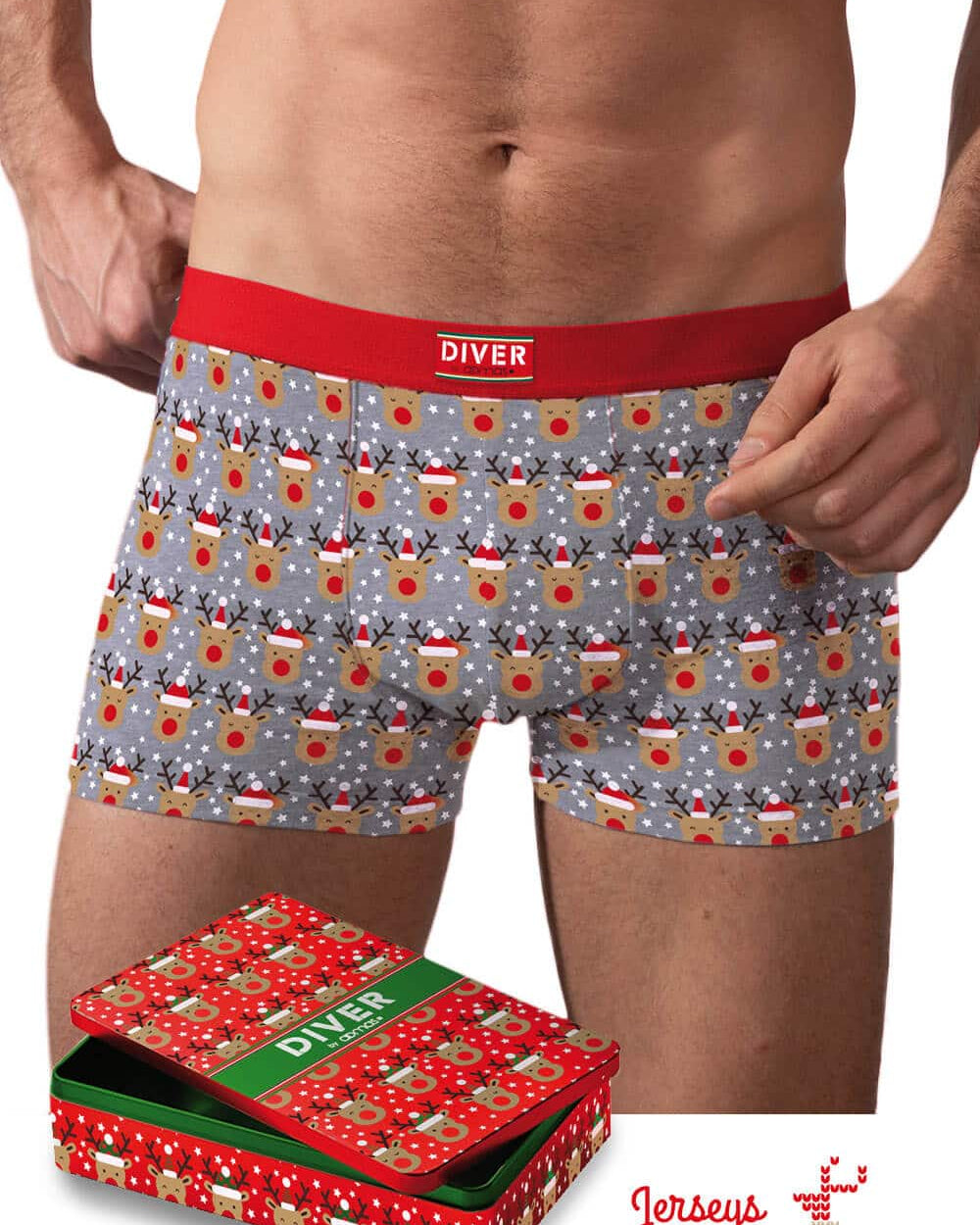Boxer de Noël pour Homme avec Rennes + Boîte Noël de Musique