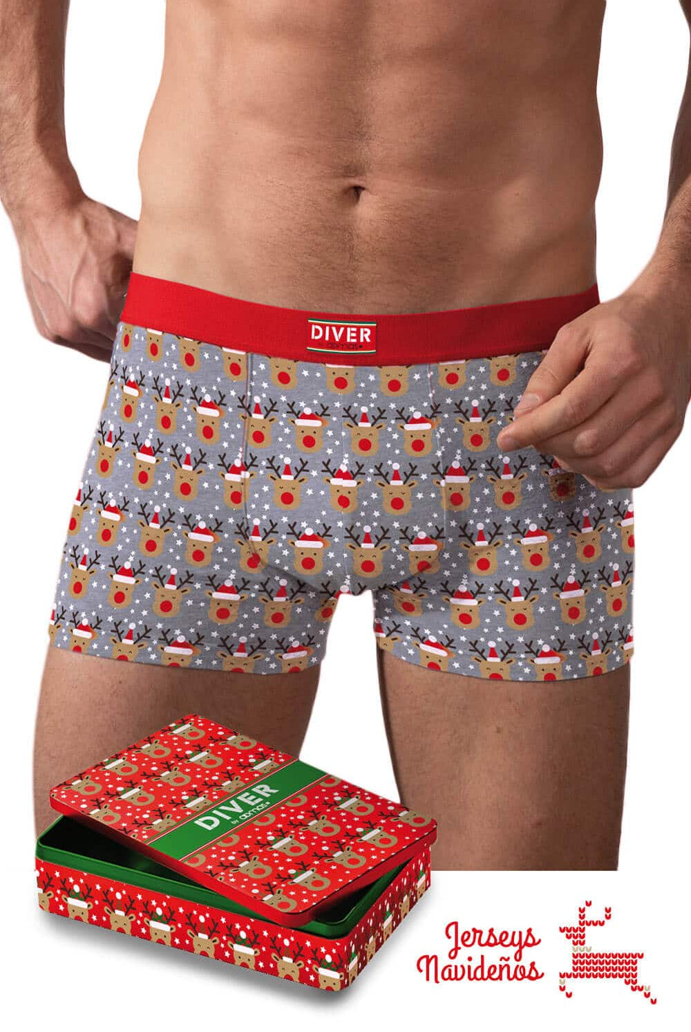 Boxer de Noël pour Homme avec Rennes + Boîte Noël de Musique