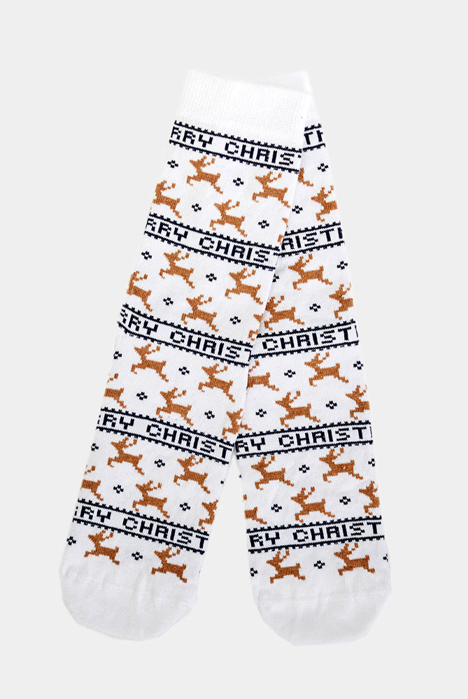 Chaussettes de Noël Unisexes Blanc Élégant avec Rennes