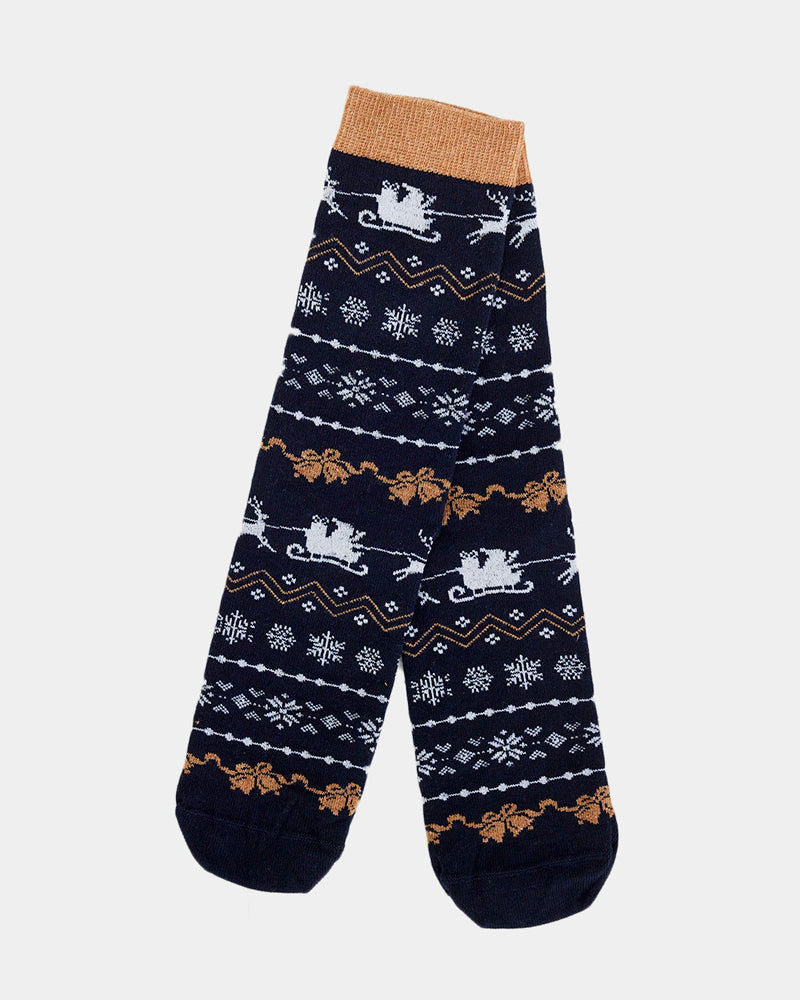 Chaussettes de Noël Unisexes Bleues avec Rennes et Neige