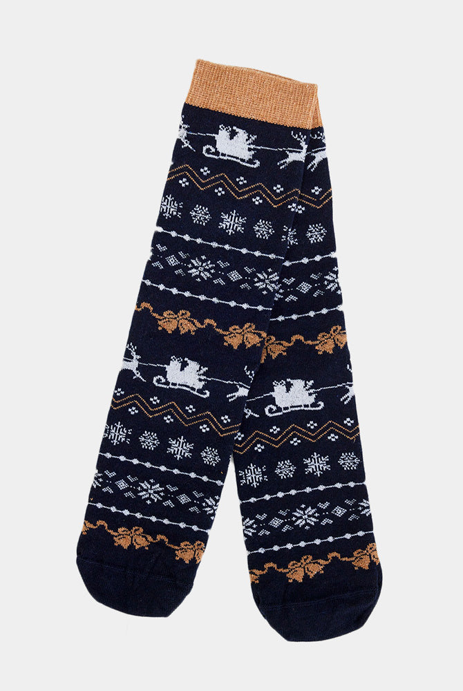 Chaussettes de Noël Unisexes Bleues avec Rennes et Neige